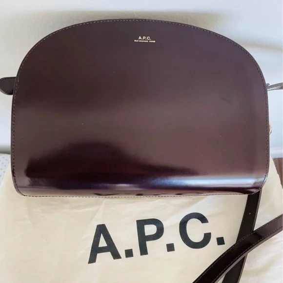 A.P.C. Demi-Lune Crossbody Bag (Brown Patent Leather) Crossbody Bags
